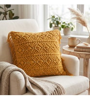 Hardal Sarısı Bohem Stil Özel Ölçü (50x50) Makrome Kırlent Kılıfı