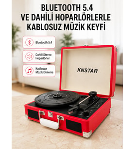 Taşınabilir Bul Tipi Pikap Bluetooth Özellikli Dahili Hoparlörlü USB ve SD Kart Destekli Kırmızı