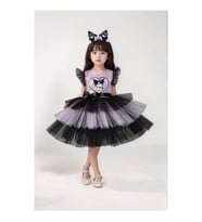 Kuromi Taç Aksesuarlı Baskılı  Kız Elbise 3/4 Yaş (Lila)