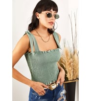 Kadın Yeşil Askılı Crop Bluz (Su Yeşili)