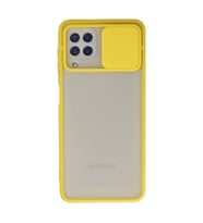 Samsung Galaxy A22 Kılıf Palm Buzlu Kamera Sürgülü Silikon - Sarı