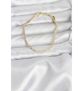 Pembe Beyaz Zirkon Taşlı Gold Renk Su Yolu Kadın Bileklik - Tj-Bb8150