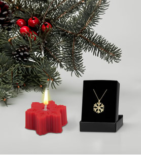 BK Gift Kırmızı Kar Tanesi Mum ve Kar Tanesi Kolye Hediye Seti, Sevgiliye Hediye, Doğum Günü Hediyesi