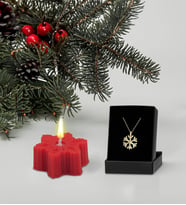 BK Gift Kırmızı Kar Tanesi Mum ve Kar Tanesi Kolye Hediye Seti, Sevgiliye Hediye, Doğum Günü Hediyesi