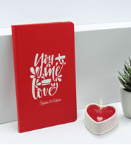 BK Gift Sevgililere Özel İsimli Kırmızı Defter ve Kalp Taş Obje Kokulu Mum Hediye Seti-12, Sevgiliye Hediye, Sevgililer Günü