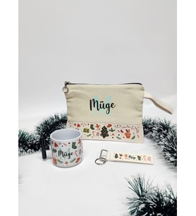 İsme Özel Kişiye Özel Mutlu Noeller T Kupa Bardak Latte Fincanı Clutch Çanta Anahtarlık Hediye Seti