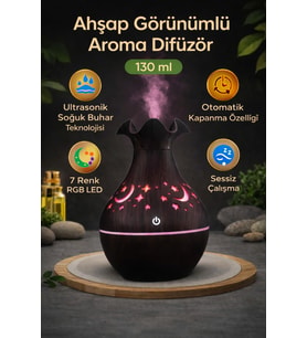 Ahşap Görünümlü Aroma Difüzör 130 ml Ultrasonik Soğuk Buhar RGB LED