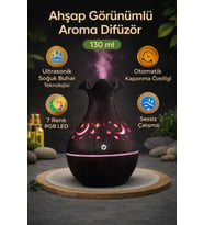 Ahşap Görünümlü Aroma Difüzör 130 ml Ultrasonik Soğuk Buhar RGB LED