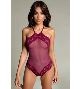 Giyim Kadın Bordo Dantel İşlemeli Şık Bodysuit