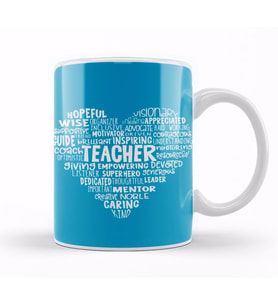 Teacher Heart Word Cloud Kupa Bardak Porselen