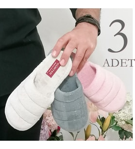 3'lü Kadın Terlik Yumuşak Kışlık Ev Terliği (Açık Gri -  Gül Kurusu)