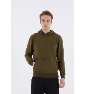 Maraton Sportswear Oversize Erkek Kapşonlu  Uzun Kol Basic Zeytin Sweatshirt 20562