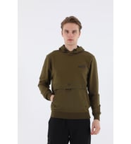 Maraton Sportswear Oversize Erkek Kapşonlu  Uzun Kol Basic Zeytin Sweatshirt 20562