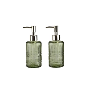 BANYO SETİ CAM SIVI SABUNLUK 2 ADET,KRİSTAL DESENLİ YEŞİL 300ML 6,8X17,6CM