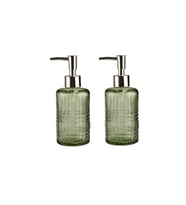 BANYO SETİ CAM SIVI SABUNLUK 2 ADET,KRİSTAL DESENLİ YEŞİL 300ML 6,8X17,6CM