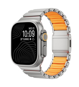 Apple Watch Ultra 49mm Uyumlu Zore KRD-152 Titanyum Silikon Kordon (Gri - Turuncu)