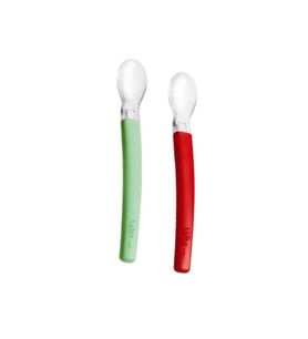 Wee Baby Baby Silikon Uçlu Mama Kaşığı (2 Li Paket) Kırmızı-Yeşil