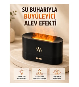 Mey İthalat® LED Alev Efektli Hava Nemlendirici 9 12 Saat Kullanımlı Aroma Difüzörü