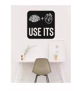 Use It Brain + Heart Beynini ve Kalbini Kullan Duvar Tablosu Ahşap Duvar Yazıs (Siyah - Beyaz)