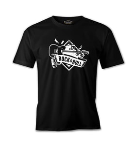 Guitar Rock 'n Roll Siyah Erkek Tshirt