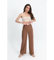Pantolon Palazzo Garni Kemerli Atlas Kumaş - Taba