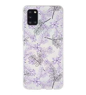 Samsung Galaxy A31 Uyumlu Kapak Floral Lila Tasarımlı Şeffaf Silikon Kılıf