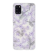 Samsung Galaxy A31 Uyumlu Kapak Floral Lila Tasarımlı Şeffaf Silikon Kılıf