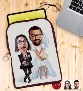 BK Gift Kişiye Özel Sevgililer Karikatürlü Taşınabilir Koruyucu Tablet Kılıfı & Organizer Çanta - Bordo-16