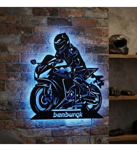 Kişiye veya Fotoğrafa Özel Led Işıklı Ahşap Hediyelik Motosiklet Tabloları, Dekor