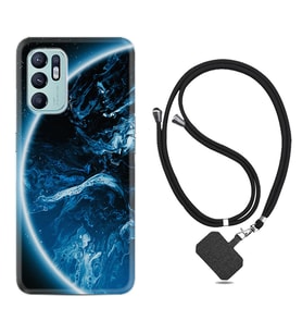 Oppo Reno 6 Kılıf Silikon Boyun Askılı İpli Desenli Silikon Blue Planet 1610