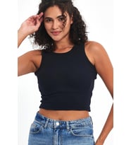 Kadın Lacivert Fitilli Görünümlü Askılı Kalın Esnek Örme Basic Crop Atlet Bluz CMRB93