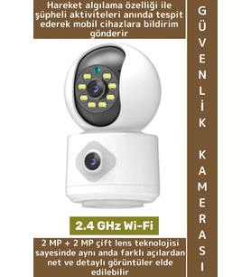 İç Mekan Ev Gece Görüş İki Yön Ses Hareket Algı Uyarı Bildirim Wi-Fi Çift Lensli Güvenlik Kamerası