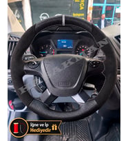 Ford Transit Custom Dikme Direksiyon Kılıfı Alcantara Süet Mat Karbon Gri Yüzük ve Dikiş 2014+