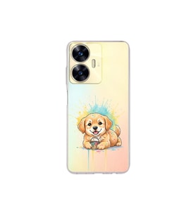 Realme C55 ile Uyumlu Splash Köpek Tasarımlı Şeffaf Silikon Kılıf