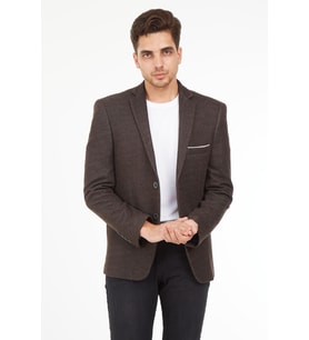 SPOSO G-187 İKİ DÜĞME TEK YIRTMAÇ DAR KALIP ÖRME KUMAŞ BLAZER CEKET