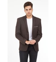 SPOSO G-187 İKİ DÜĞME TEK YIRTMAÇ DAR KALIP ÖRME KUMAŞ BLAZER CEKET (Kahverengi)
