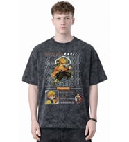 Zenitsu Agatsuma Demon Slayer Anime Baskılı Unisex Oversize Eskitme Yıkamalı Tişört