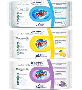 Bingo Clean Yüzey Temizlik Havlusu (Karma 3 Lü Set) (Beyaz Sabun/Limon Kokulu/Lavanta Kokulu)