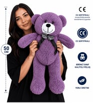 El Yapımı Bordo Vosvos Taksi Masa Lambası ve 50 cm Büyük Boy Mor Peluş Ayıcık Hediye Seti – Sevgiliye Anneye Arkadaşa Doğum Günü Hediyesi