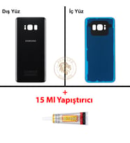 Samsung Galaxy S8 Siyah Renk Arka Kapak + B7000 Yapıştırıcı Arka Cam Batarya Kapağı Pil Kapağı Lazer Kesim Back Cover Galaxy S8 Uyumlu