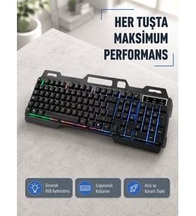 RGB Aydınlatmalı Klye Mouse Seti – USB Bağlantılı, Türkçe Q, Ayarlanabilir DPI, Ergonomik Yapı
