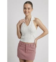 Kadın Polo Yaka Sırt Dekolteli Crop Bluz