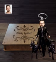 Kişiye Özel Kabadayı Karikatürlü Ahşap Anahtarlık Kutulu Bay-5