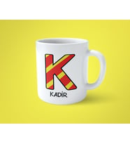 Sarı Kırmızı K Baş Harfli İsimli Baskılı Kupa Bardak