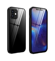 İPhone 12 Mıknatıslı 360 Derece Ön ve Arka Cam Full Korumalı Manyetik Kılıf (Siyah)