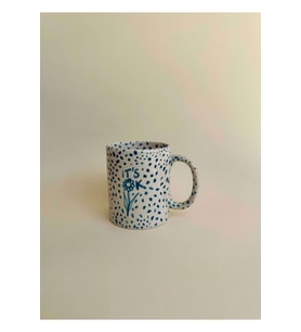 Its OK! Seramik Kupa / Mug / Bardak El Yapımı Mavi Çiçek ve Nokta