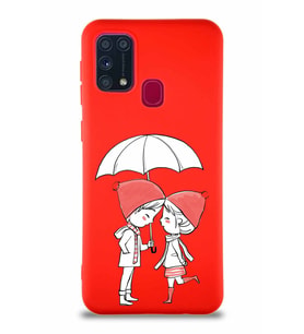 Samsung Galaxy M31 Soft Premier Kapak Aşk Tasarımlı Silikon Kılıf - Kırmızı (Şeffaf)