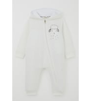 Breeze Erkek Bebek Tulum Kapitone Desenli Sevimli Kuzucuk Baskılı Kapüşonlu 4 Ay-1.5 Yaş, Ekru