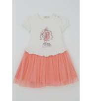 Breeze Kız Çocuk Elbise Balerin Ayakkabısı Baskılı Bel Kısmı Fırfır Detaylı Kolları Lastikli 1.5-5 Yaş, Ekru