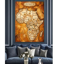 Antik Kağıt Üzerinde Afrika Haritası Dekoratif Kanvas - Mdf Ahşap Tablo